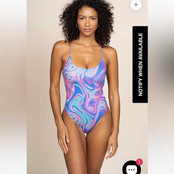 Ayra Swim Panama Strappy Tie Dye Cheeky Thong One Piece Swimsuit in Soda Pop M - Picture 8 of 11